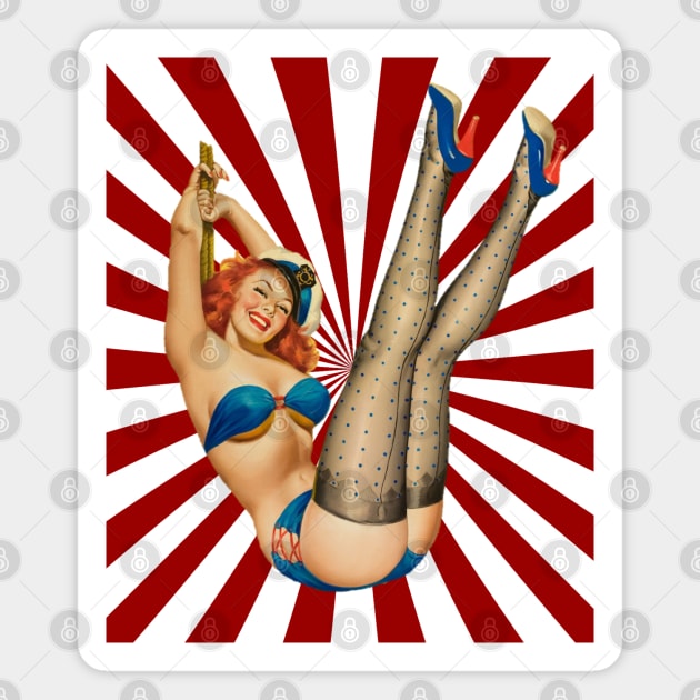 Beautiful Red Haired Pin-up Girl Retro Sunset Pattern Magnet by AdrianaHolmesArt